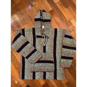 Vintage Pilotzi Woven Poncho Pullover Baha Hoodie Top L Made In Mexico